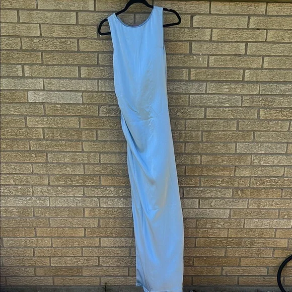 Elegant Light Blue Satin Dress - Picture 6 of 8